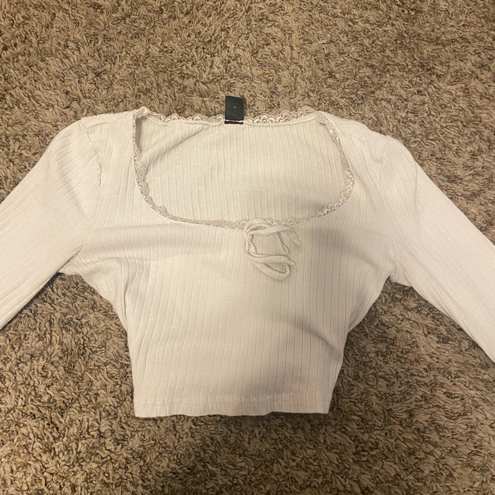 white lettuce trim shirt